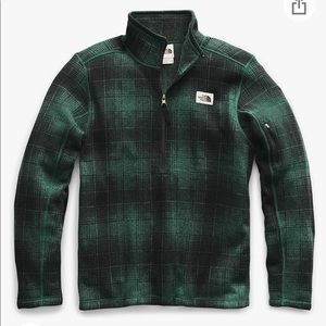 North Face Half Zip Jacket in Dark Green/Plaid